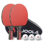 JOOLA Set de Tennis de Table Duo Carbon 2 Raquettes de ping Pong + 3 balles + 1 Housse Portable, Rouge/Noir, 6 pcs