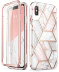 i-Blason Coque iPhone XS Coque iPhone X, Coque Complète Brillante Marbre Antichoc Bumper avec Protecteur d'écran Intégré [Série Cosmo] pour Apple iPhone XS 5.8 Pouces 2018 / iPhone X 2017 (Marbre)