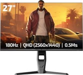 Royal T20 Moniteur de jeu 27"" - 180 Hz QHD 1440p 2K IPS plat, temps de réponse 0,5 ms, HDR400, FreeSync & G-Sync, écran d'ordinateur pour gamer, HDMI, DP et port USB 3.0