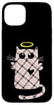 Coque pour iPhone 15 Plus Chat mignon à carreaux roses avec halo – Rose en octobre