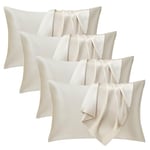 Seiwohl Satin Pillowcase Soft as Silk Pillowcases for Hair and Skin Beige Pillow Cases 4 Pack for sleeping, Cooling Pillow cases with Envelope Closure, Standard Size 50x75 cm