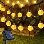 Joomer Guirlande Lumineuse Solaire, 13.8M 60 LED Boules Cristal Solaire Blanc Chaud, IP65 Guirlande Lumineuse Exterieur avec 8 Modes pour Jardin, Patio, Clôture, Mariage, Terrasse, Noël