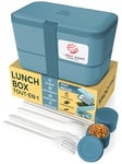 Umami Bento Lunch Box, Couverts & 2 Pots À Sauce Inclus, Boîte Repas Encastrable, Lunchbox Micro-Ondable, Boîte À Lunch Adulte Compartimentée, Bento Box, Bleu Menthe, 1500 ml