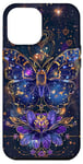 Coque pour iPhone 13 Pro Max Papillon bleu foncé Luna Moth Witchy Blue et fleurs violettes