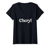 Womens Cheryl Name Custom Flower Personalized Botanical Women V-Neck T-Shirt