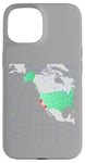 Coque pour iPhone 15 Carte des États-Unis et de l'Amérique du Nord. Rouge surligné Californie