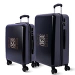 Route 66 Cabin Suitcase 55 x 40 x 20 (Extendable) – 33L – Ryanair Cabin Luggage – Airline Compatible – Lightweight and Hard Carry Case – 4 Wheels, Navy, 66x44x24 cm, Cabin Set + Medium