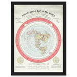 1892 World Time Calculator Flat Earth Map Gleason A4 Artwork Framed Wall Art Print