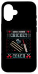 Coque pour iPhone 16 Pull de Noël moche pour entraîneur de cricket préféré du Père Noël