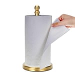 Paper Towel Holder Countertop, Standing Paper Towel Roll Holder for Kitchen Bathroom, with Weighted Base for One-Handed Operation (Gold)