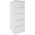 Venice - Commode haute 5 tiroirs chambre bureau - 45x40x111 - Meuble de rangement - Finition blanc mat