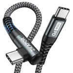 Câble USB C vers USB C 2M, 90 Degrés Cable USB C 100W Nylon Tressé Cable Type C Charge Rapide Compatible avec iPhone 15/15 Pro Max, Samsung S23/S22, Pad Pro, Air, Huawei P40 /Mate 60, Pixel