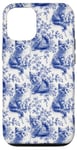 Coque pour iPhone 15 Toile bleue française motif chat fleurs chaton vintage