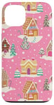 iPhone 13 Preppy Pink Christmas Gingerbread House and Xmas Tree Winter Case