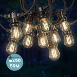 Guirlande Guinguette 50M 50 Bulbes Filament Blanc Chaud - Guirlande Lumineuse Ampoule E27 Transparente - Guirlande Guinguette Led Filament rétro