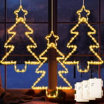 yowin Christmas Window Lights 3 Pack 45 LED Hanging Christmas Decorations Battery Operated with Timer, Window Christmas Tree Lights IP65 Waterproof Star Lights for Xmas Indoor Outdoor Decorations