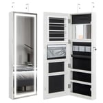 COSTWAY Armoire à bijoux suspendue - Armoire miroir verrouillable avec éclairage LED tricolore et miroir intérieur - Armoire de maquillage murale pour chambre à coucher, dressing - Blanc