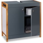 Relaxdays - Meuble Dessous de Lavabo, Bambou, Meuble Sous Vasque, Evier salle de bains, h x l x p : 60 x 60 x 29 cm, gris