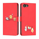 Butnyeoe Coque pour iPhone SE 2022/SE 2020(4,7") Clapet,Housse Pochette iPhone 8/7 avec Rabat,Portefeuille Etui avec Porte-Carte,PU Cuir Flip Folio Case.Chat Panda Ours(Rouge)