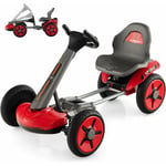 Goplus - Kart électrique à Pédales pour Enfants 12V,avec Volant et Siège Réglables,LED Clignotantes,pour Enfants 2 à 5 Ans,Rouge