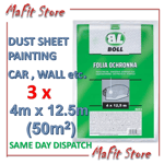 3x  Dust sheets 4 x 12.5m Painting Decorating & protecting items car van BOLL