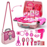 Girls 24 PCs Beauty Set Pretend Play Makeup Cosmetic Hairdryer Accessories Toy