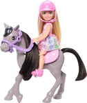 Barbie Chelsea et Son Poney Coffret Contenant 1 Bombe et 1 Selle, poupée articulée aux Genoux pour « Monter » Son Poney Gris, HTK29