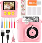 2.4 Pouces Appareil Photo Enfant À Impression Instantanée,40Mp/1080P Caméra Enfant Avec 32G Sd Carte,Lecteur Carte,Stylos Couleur,Cadeau Pour Enfants (Rose)