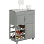 SoBuy FKW45-HG Desserte Chariot de Cuisine de Service Roulant, Meuble Armoire de Rangement cusine sur roulettes, Plateau en Acier INOX, Gris