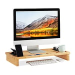 Relaxdays Bamboo PC Monitor Stand, Screen Riser for Computers & Laptops, Storage Space, HWD 9 x 60 x 30cm, Natural