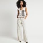 River Island Womens Straight Jeans White High Waisted Stripe Loose material_cotton - Size 16 Regular