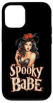 Coque pour iPhone 13 Pro Spooky Babe Sorcière avec fleurs pour Halloween