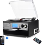 ! Platine Vinyle Bluetooth Tourne-Disque Usb Mp3 Et Fonction Encodage Classique Lecteur Cd Avec Cassette Fm Radio,3 Vitesses 33/45/78 Rpm Haut-Parleurs Intégrés Chaîne Stéréo