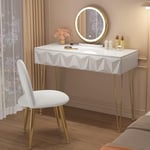 EUGAD Coiffeuse avec Miroir LED Réglable à 3 Niveaux, Table de Maquillage avec Chaise en Velours, Coiffeuse Table avec 3 Tiroirs à Effet 3D en Bois Massif, Meuble Chambre, Blanc+Doré, 0054SZT