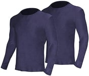 YUSHOW Lot de 2 sous Vetement Thermique Homme Maillot de Corps à Col Rond Manches Longues Hiver sous-Vêtements Haut Chauds Ultra Doux Base Layer, Bleu, Taille 2XL