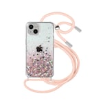 Case for iPhone 13 Mini Sequined Back With Removable Strap - pink gradient