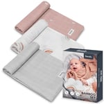 LIONELO Bamboo Set 3 Swaddles Muslin Newborn Blankets 100% Natural Bamboo Cotton Size 70x70cm Pleasant to The touch, soft fabric, hypoallergenic, antibacterial, absorbs moisture and unpleasant odors