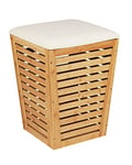 WENKO Panier à Linge Bambusa avec Assise rembourrée | Corbeille à Linge en Bambou 55 litres | siège Couleur crème pouvant Supporter jusqu'à 120 kg | Tabouret avec Rangement | 40 x 56 x 40 cm |Bambou