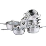 Highlands COOKWARE + Steamer Set Stainless Steel Saucepan PAN Pot Kitchen Cook Sauce Induction (3pc Pan Set + 3 Tier Steamer - Induction Based)