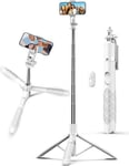 71" Cell Phone Selfie Stick Tripod, Smartphone Tripod Stand with White 