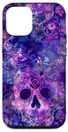 Coque pour iPhone 12/12 Pro Aquarelle violette ethnique horreur bleu feu flamme crâne