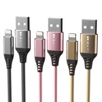 Câble Lightning, Lot de 3 Câble iPhone 1M, 3 Couleurs Chargeur Lightning pour iPhone Charge Rapide Résistant Compatible avec iPhone série