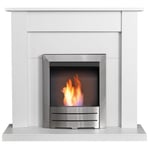 Adam Sutton Fireplace in Pure White with Colorado Bio Ethanol Fire in Brushed...