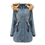 Manteau Hiver Femme En Jean Doublee Polaire Capuche Fausse Fourrure Veste Mi Longue Couleur Unie