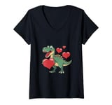 Womens Trex Dino Boys Valentines Day Shirt Dinosaur Valentines Day V-Neck T-Shirt