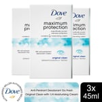Dove AP Deo Maximum Protection Original Clean with Moisturising Cream, 3x 45ml