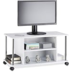 Meuble tv blanc meuble Hifi à roulettes étagère roues mdf console table basse HxlxP: 41,5 x 80 x 40 cm, blanc - Relaxdays