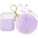 Étui pour Airpod, coque en silicone avec porte-clés en boule de fourrure compatible avec Apple Airpods 2/1