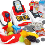 YORKING 24pcs Cash Register Set Children Cash Register Pretend to Play Supermarket Store Toy Food Game Set Game Supermarket Cash Register