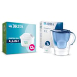 BRITA MAXTRA PRO All-in-1 Water Filter Cartridge 12 Pack (New) & Marella XL Water Filter Jug Blue (3.5L) incl. 1x MAXTRA PRO All-in-1 Cartridge